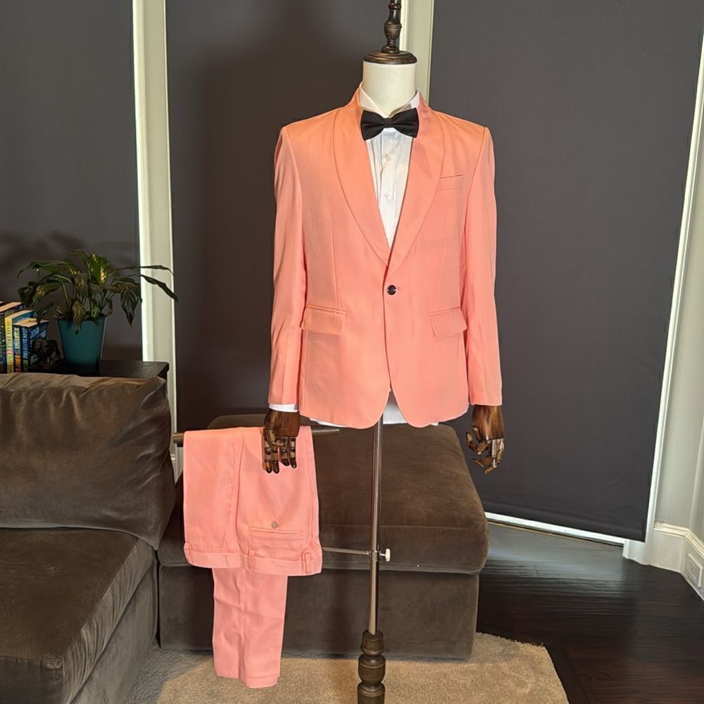 Men’s 2 Piece Suit Shawl Lapel One Button Size 36 Jacket 30 Pants NEW